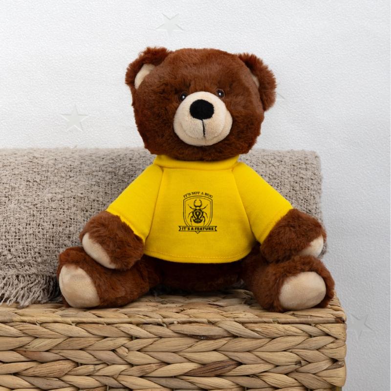 it not a bug it´s a feature Spruch Sprüche code MiniFeet® RecycelBär® Teddy Bear Brown