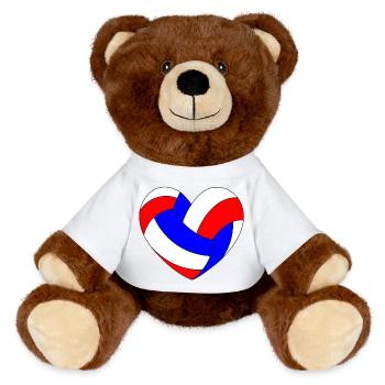 Volleyball Heart Blue White Red - MiniFeet® RecycelBär® Teddy Bear Brown - sun yellow - Front