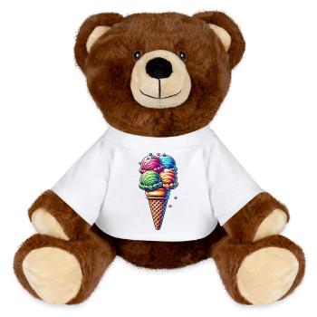 farbenfrohe Eiskreation in lebendigen Farben - MiniFeet® RecycelBär® Braun - Sonnengelb - Vorne