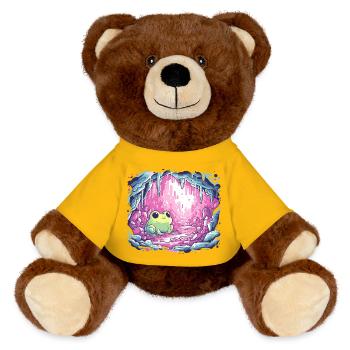 Frog in the pink crystal cauldron - MiniFeet® RecycelBär® Teddy Bear Brown - sun yellow - Front