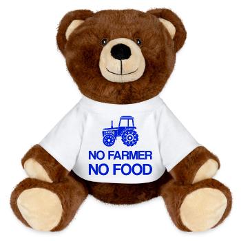 Farmers' protests: No farmers, no food, farmers - MiniFeet® RecycelBär® Teddy Bear Brown - sun yellow - Front