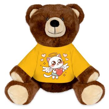 Chat Angélique Ailé et Cœur - Nounours RecycelBär® marron - jaune soleil - Devant