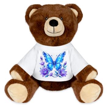 Papillon en cristal bleu avec des fleurs - Nounours RecycelBär® marron - jaune soleil - Devant