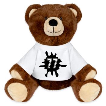 Blobs 77 Number - MiniFeet® RecycelBär® Teddy Bear Brown - sun yellow - Front