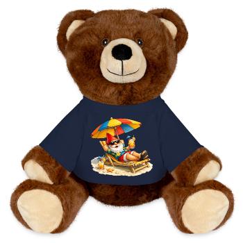 Garden gnome on beach vacation under umbrella - MiniFeet® RecycelBär® Teddy Bear Brown - french navy - Front