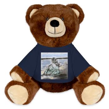 Beach & Hope – Woman in Green Dress, Watercolor - MiniFeet® RecycelBär® Teddy Bear Brown - french navy - Front