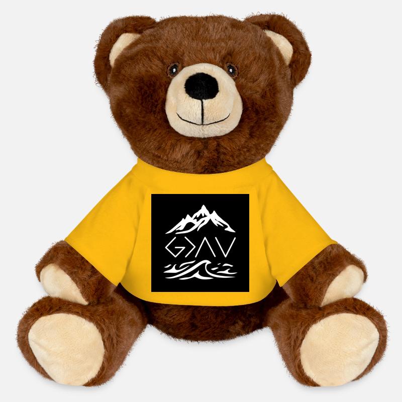 God is greater (white on black) - MiniFeet® RecycelBär® Teddy Bear Brown - sun yellow