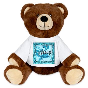 Lebendige Wellenkunst im Blau - Surferdesign - MiniFeet® RecycelBär® Braun - Sonnengelb - Vorne