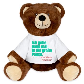 Abschiedsgeschenk Pensionärin Lehrerin Große Pause - MiniFeet® RecycelBär® Braun - Sonnengelb - Vorne