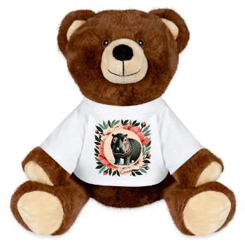 Wunderliches Nilpferd-Blumenporträt - MiniFeet® RecycelBär® Braun - Sonnengelb - Vorne