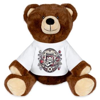 Pot de confiture kawaii aux fraises - Nounours RecycelBär® marron - jaune soleil - Devant