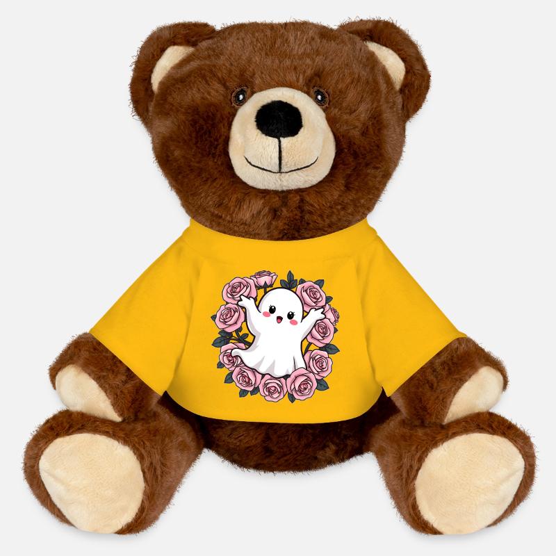 Fantôme avec des roses - Nounours RecycelBär® marron - jaune soleil