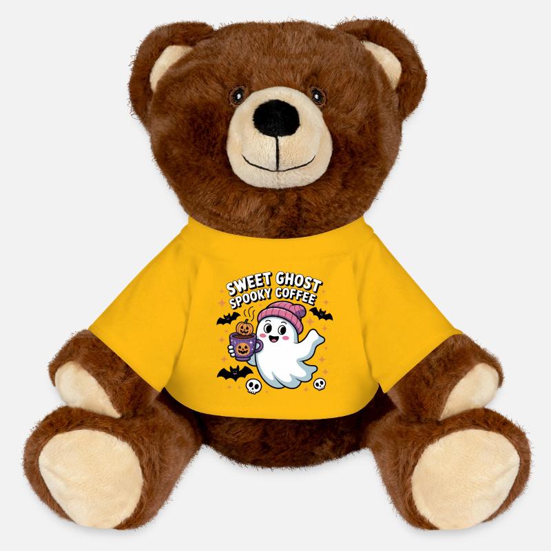 Fantôme Doux Café Halloween - Nounours RecycelBär® marron - jaune soleil