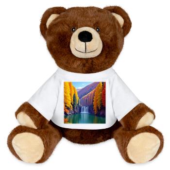 Waterfall Autumn Golden Forest - MiniFeet® RecycelBär® Teddy Bear Brown - sun yellow - Front
