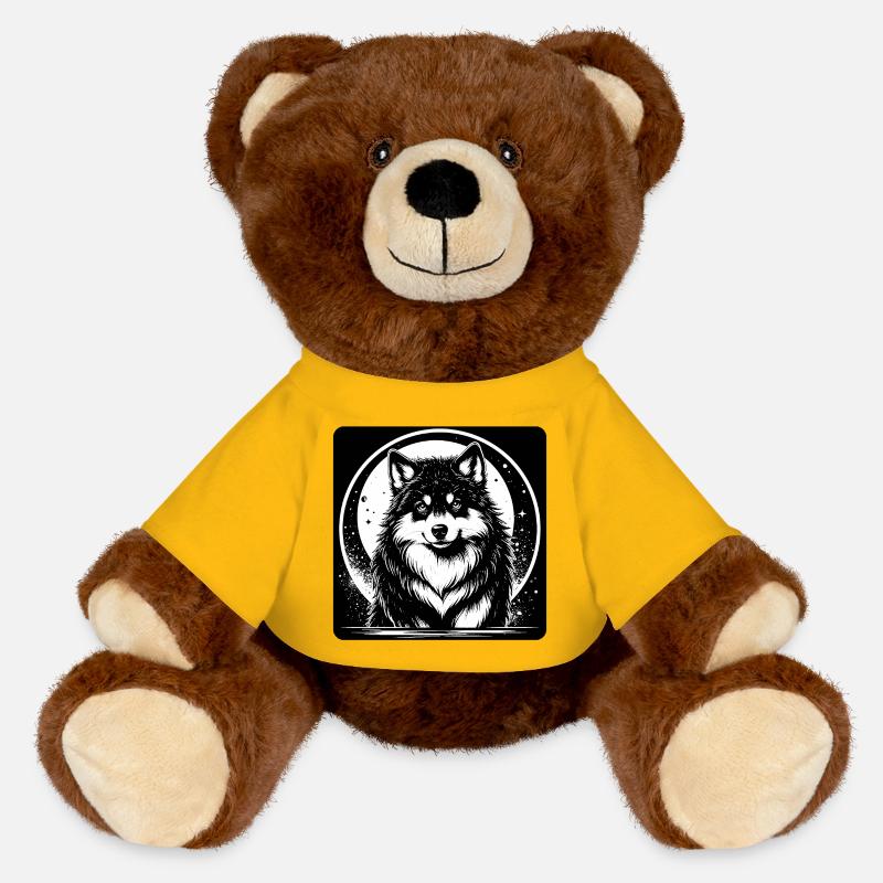 Black and White Husky (Head Close) - MiniFeet® RecycelBär® Teddy Bear Brown - sun yellow