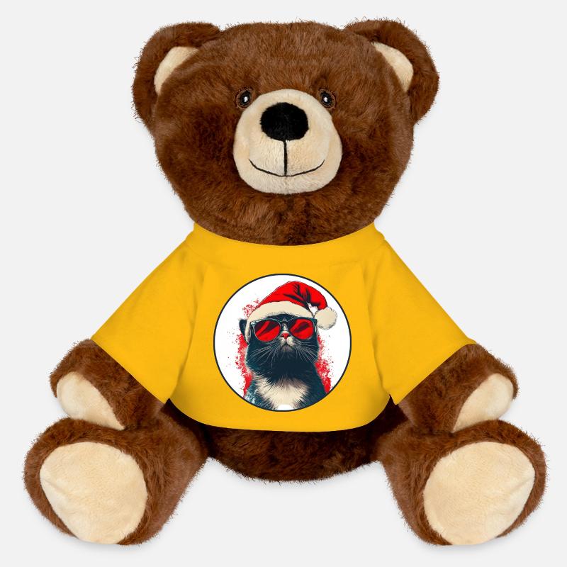Chat cool avec lunettes de soleil Chapeau de Père Noël - Nounours RecycelBär® marron - jaune soleil