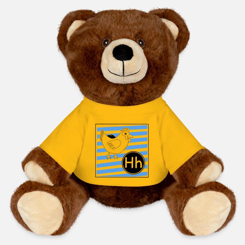 H for Chicken - MiniFeet® RecycelBär® Teddy Bear Brown - sun yellow