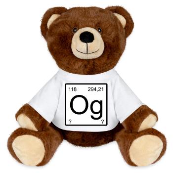 Oganesson Og Element Grafik Periodensystem - MiniFeet® RecycelBär® Braun - Sonnengelb - Vorne