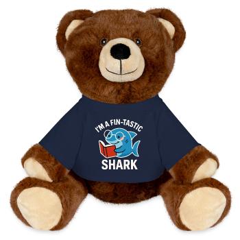 Fin-Tastic Shark reads book - MiniFeet® RecycelBär® Teddy Bear Brown - french navy - Front