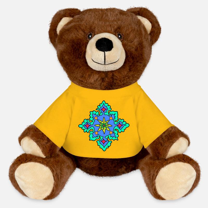 Geometric Mandala Star Pattern - MiniFeet® RecycelBär® Teddy Bear Brown - sun yellow