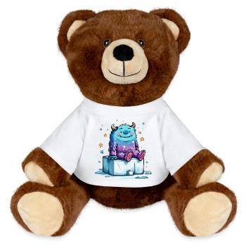 Monstre cosmique câlin sur des blocs de glace - Nounours RecycelBär® marron - jaune soleil - Devant