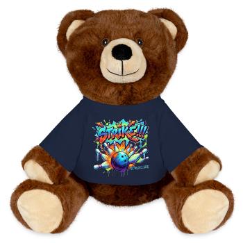 Bowling Strike Graffiti Retro Sports Art Tee - Nounours RecycelBär® marron - bleu marine - Devant