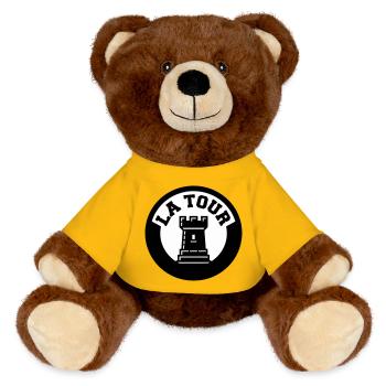 Logo La Tour Pièce d'Échecs Style Emblème Cercle - Nounours RecycelBär® marron - jaune soleil - Devant