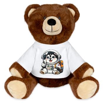 Un chien mignon Husky astronaute dans le dessin animé spatial Ent - Nounours RecycelBär® marron - jaune soleil - Devant
