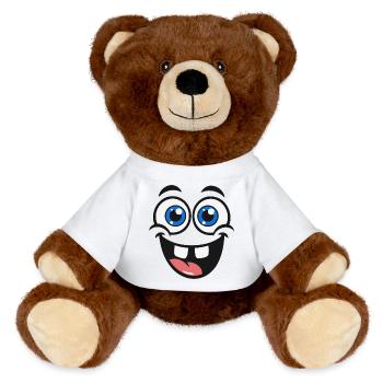 Naughty Cartoon Face – One Eye & Tongue Out - MiniFeet® RecycelBär® Teddy Bear Brown - sun yellow - Front