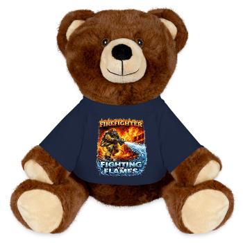 Feuerwehrheld gegen Flammen - MiniFeet® RecycelBär® Braun - French Navy - Vorne