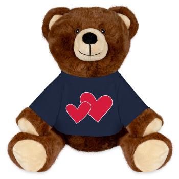 Two hearts with color choice as a declaration of love - MiniFeet® RecycelBär® Teddy Bear Brown - french navy - Front