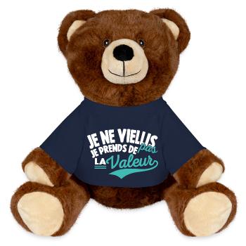 Je Ne Vieillis Pas Je Prends De La Valeur Cadeau - Nounours RecycelBär® marron - bleu marine - Devant