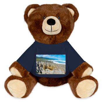 Punakaiki Pancake Rocks coastline Paparoa New Zeal - MiniFeet® RecycelBär® Teddy Bear Brown - french navy - Front