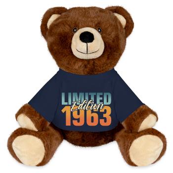 60th birthday 1963 Born 60 years - MiniFeet® RecycelBär® Teddy Bear Brown - french navy - Front