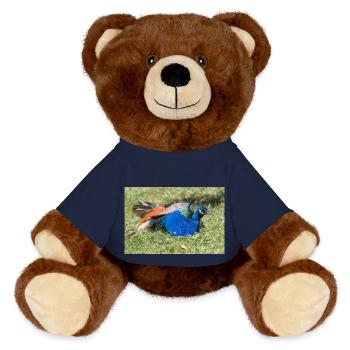 Blauer Pfau (in german Blauer Pfau) Pavo cristatus - MiniFeet® RecycelBär® Braun - French Navy - Vorne
