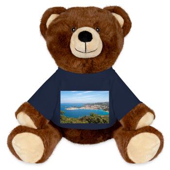 Panoramablick Primošten, Šibenik-Knin, Kroatien - MiniFeet® RecycelBär® Braun - French Navy - Vorne