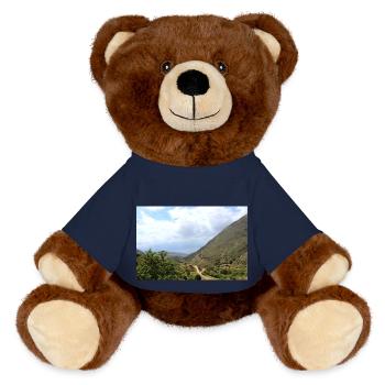 Mountain Mountains Mountain Landscape Poster - MiniFeet® RecycelBär® Teddy Bear Brown - french navy - Front
