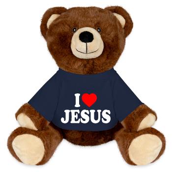I love jesus - MiniFeet® RecycelBär® Teddy Bear Brown - french navy - Front