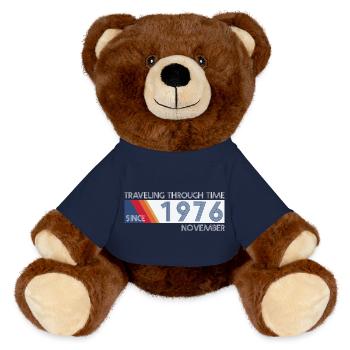 Funny Time Travel Birthday Design November 1976 - MiniFeet® RecycelBär® Teddy Bear Brown - french navy - Front