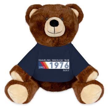 Funny Time Travel Birthday Design May 1976 - MiniFeet® RecycelBär® Teddy Bear Brown - french navy - Front