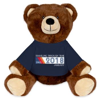 Funny Time Travel Birthday Design January 2018 - MiniFeet® RecycelBär® Teddy Bear Brown - french navy - Front