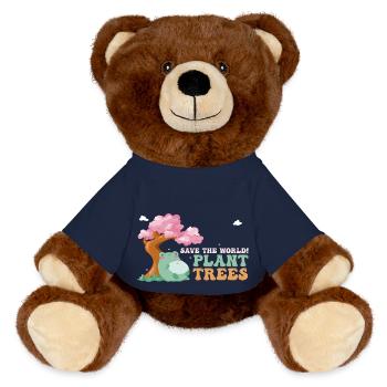 Rette die Welt, pflanze Bäume - Niedlicher Frosch - Laube - MiniFeet® RecycelBär® Braun - French Navy - Vorne