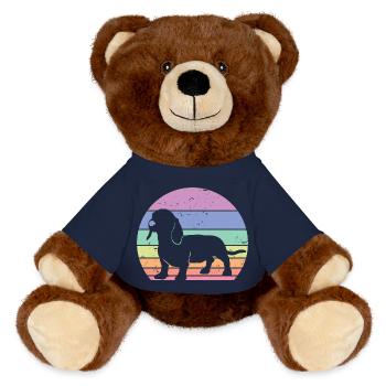 Rétro Teckel Silhouette - Cadeau Amoureux des Chiens - Nounours RecycelBär® marron - bleu marine - Devant