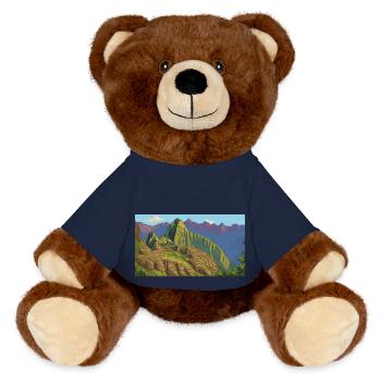 Machu Picchu, Peru - Pixel Art - MiniFeet® RecycelBär® Teddy Bear Brown - french navy - Front
