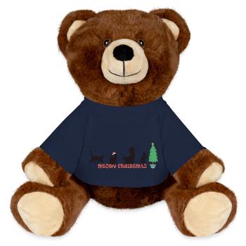Miaou de Noël - Chat doux au chapeau de Père Noël - Nounours RecycelBär® marron - bleu marine - Devant