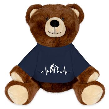 Heartbeats of father, son and daughter - MiniFeet® RecycelBär® Teddy Bear Brown - french navy - Front