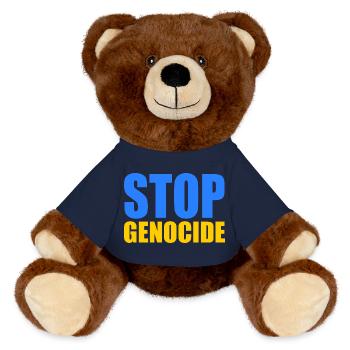 Stop genocide - MiniFeet® RecycelBär® Teddy Bear Brown - french navy - Front