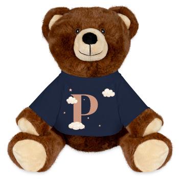 Buchstabe p bewölkt Sterne - MiniFeet® RecycelBär® Braun - French Navy - Vorne