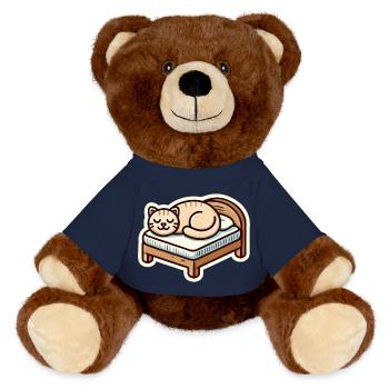 Cute Cat sleeping on the bed - MiniFeet® RecycelBär® Teddy Bear Brown - french navy - Front