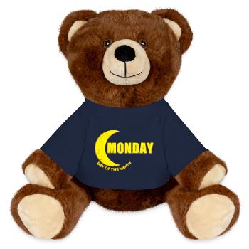 Monday Montag Mond Tag Wochentage gelb used look - MiniFeet® RecycelBär® Braun - French Navy - Vorne